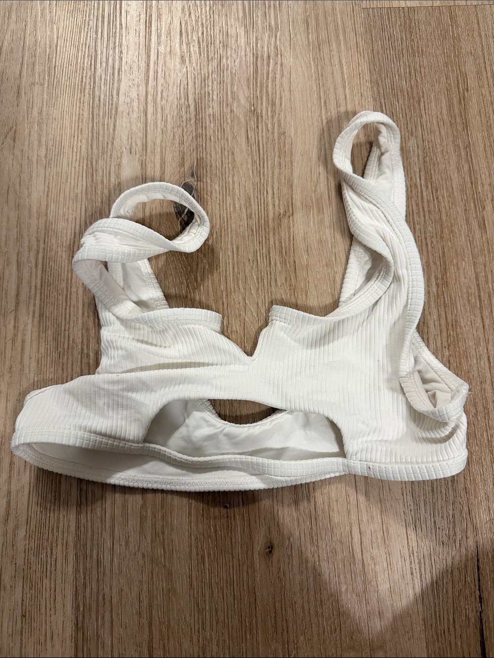 Frankie's Bikinis White Ribbed Cutout Bralette Swim Top